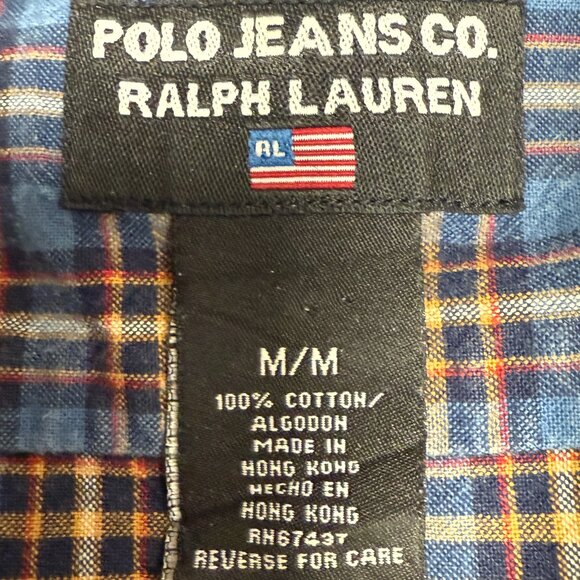 VINTAGE 90's Men's RALPH LAUREN Plaid Button Down Oxford Shirt | Size M - Picture 5 of 6